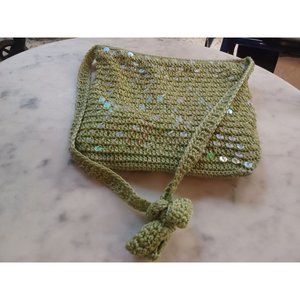 Carlo D'Santi Crocheted Purse Over the Shoulder Green About 9" x 7" x 3"